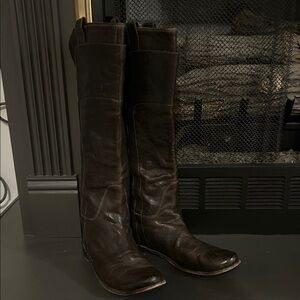 Frye Dark Brown Leather Heeled Boots